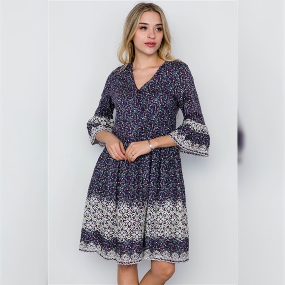 Hidden Alley Dresses & Skirts - 😍Purple Cotton Boho 3/4 Sleeve Dress Festival New